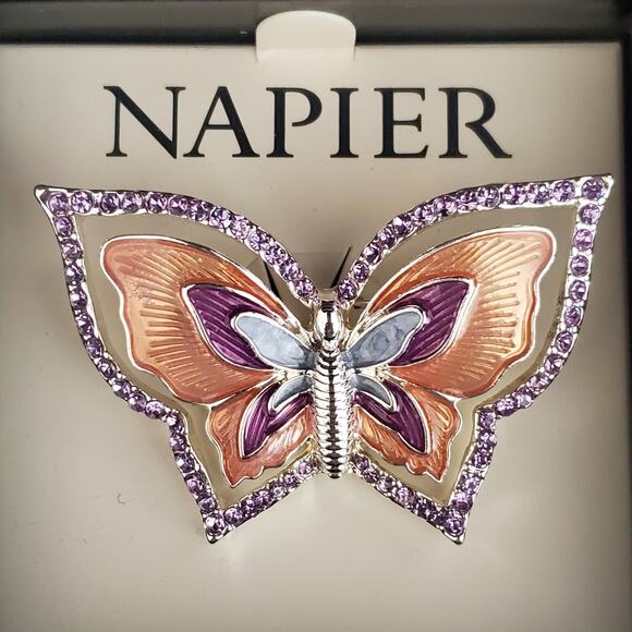 Napier Butterfly Brooch Enamel and Rhinestones Silver Tone Setting New in Box - Picture 4 of 4